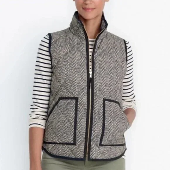J. Crew Excursion Blogger Favorite Quilted Down Fill Vest Herringbone XS - Picture 2 of 16